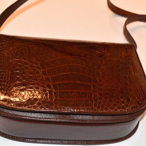 Vintage Brown, Crocodile-embossed shoulder bag - NWOT